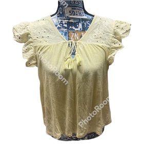LUCKY brand yellow flutter sleeve peasant top size L